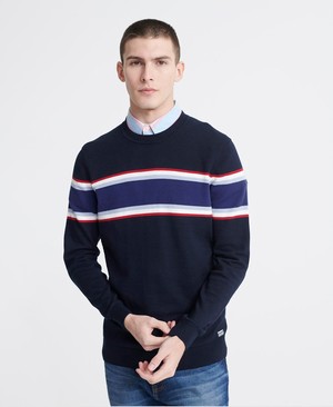 Superdry Trophy Stripe Crew Neck Férfi Ugró Sötétkék | LWVAU0619